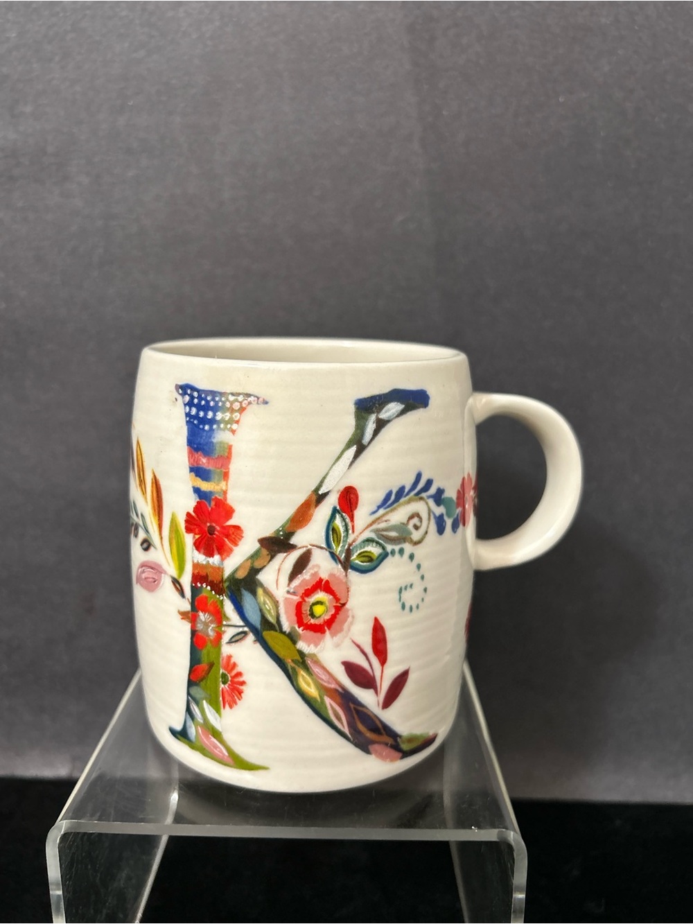 Anthropology 'K' floral Mug